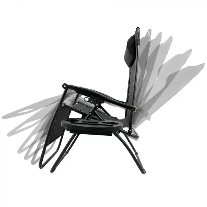 2x Összecsukható Zero Gravitációs Nyugágy Teraszra, Kertbe vagy Strandra, Fejpárna, Ital Tartó, Állítható, Fekete [10]