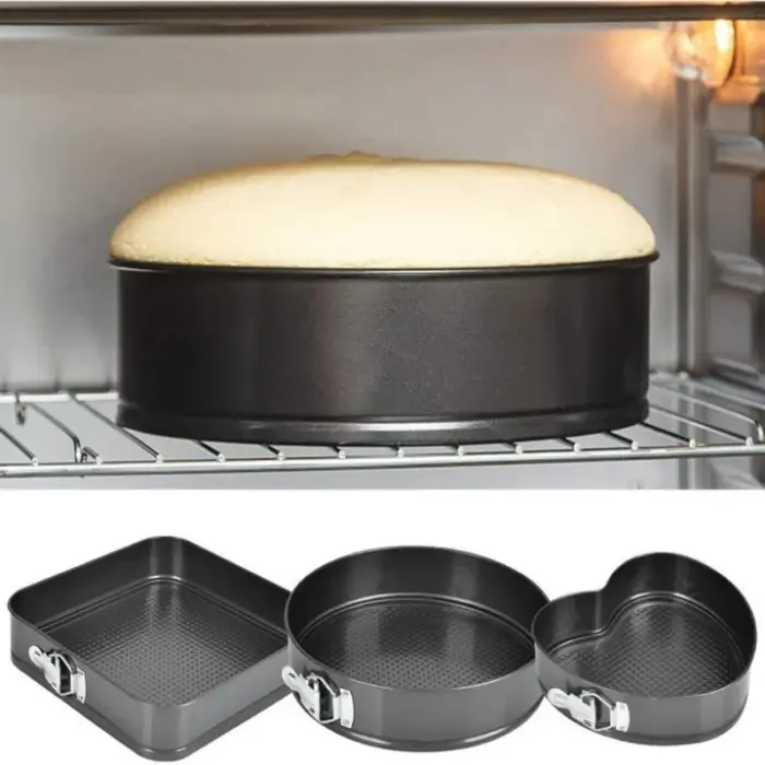 3 darabos tapadásmentes sütőforma készlet levehető oldalfallal – kerek, szív és téglalap alakú formák, szénacél, tartós és könnyen tisztítható [7]