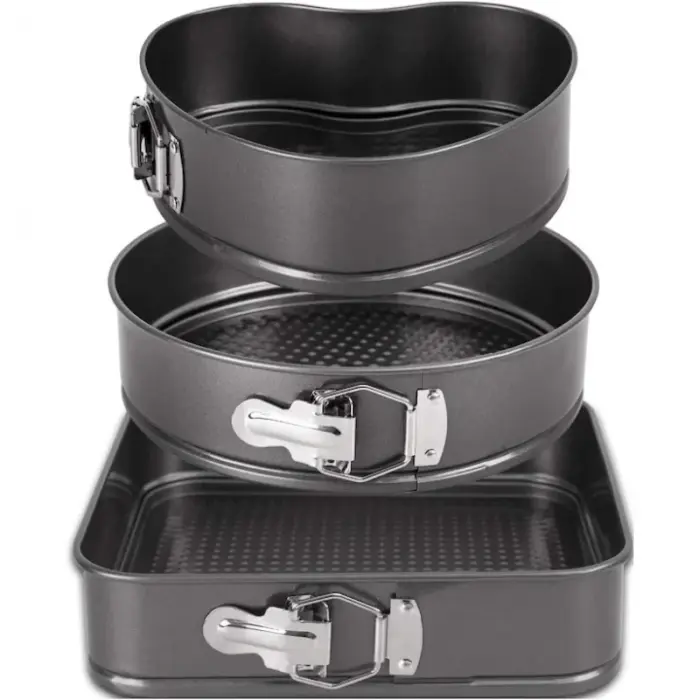 3 darabos tapadásmentes sütőforma készlet levehető oldalfallal – kerek, szív és téglalap alakú formák, szénacél, tartós és könnyen tisztítható [3]