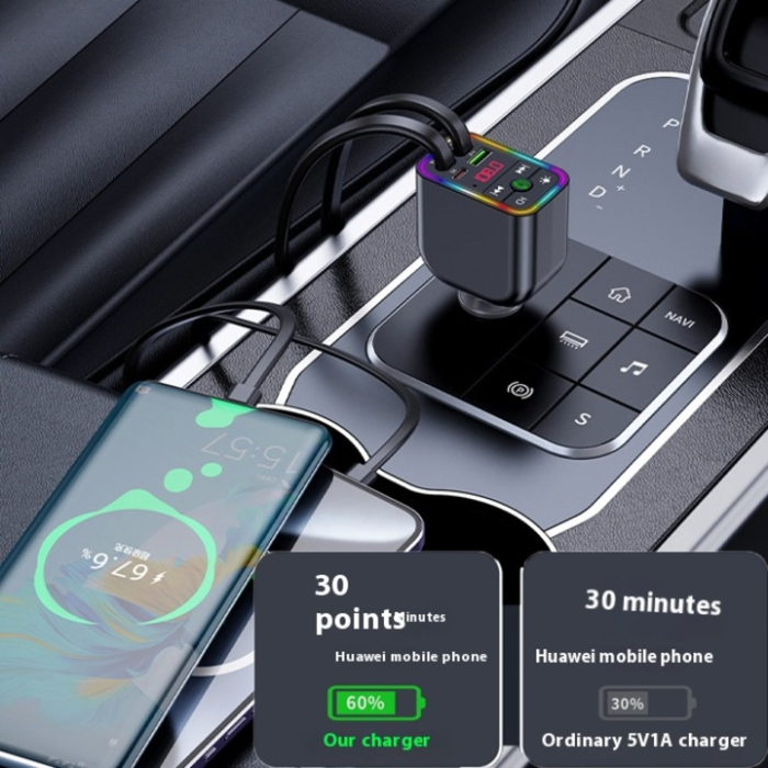 4 az 1-ben autós Bluetooth adapter BT 5.3, FM transzmitter LED kijelzővel, USB és Type-C portokkal, gyorstöltés (Super Fast Charge), MP3/WAV lejátszás, 12–24V [5]
