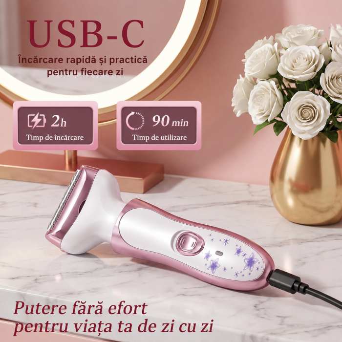 4 az 1-ben Borotva és Trimmer, USB Újratölthető, Wet & Dry Használat, Testre, Arcra, Szemöldökre és Orrra, Multifunkciós Epilátor, Fehér [2]