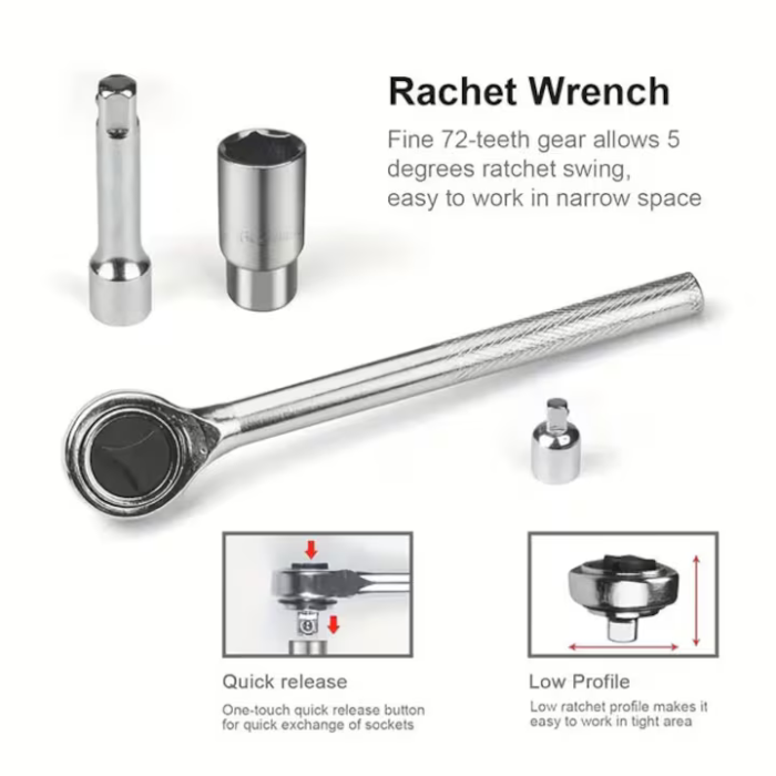 40 Darabos Racsnis Kulcskészlet, Ezüstszínű, Kiváló Minőségű Szénacél, Erős és Tartós, Könnyen Szállítható és Tárolható [3]