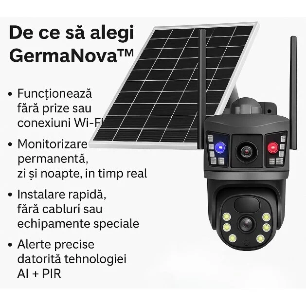4G Napelemes Kettős Lencsés Biztonsági Kamera, 6MP Felbontás, Színes Éjjellátás, Mozgásérzékelés, Kétirányú Hang, Fényriasztás & V380 Pro Alkalmazás [12]