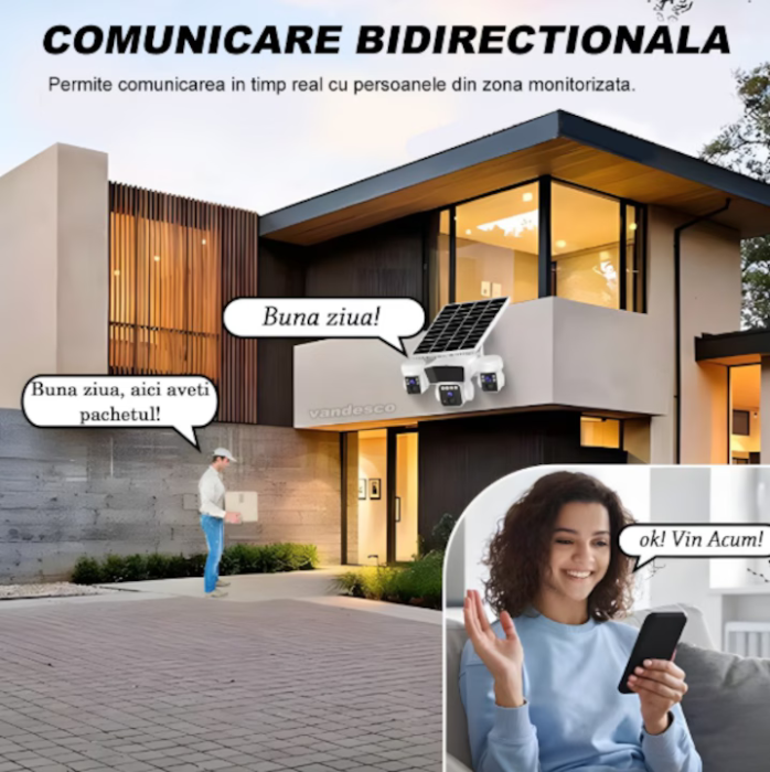 4G Tripla Lencsés Biztonsági Kamera 10W Napelemmel és 16 000 mAh Akkumulátorral, Ultra HD 15MP, PTZ 355°/180°, 10x Zoom, PIR + Radar, Kétirányú Hang, IP66 [3]