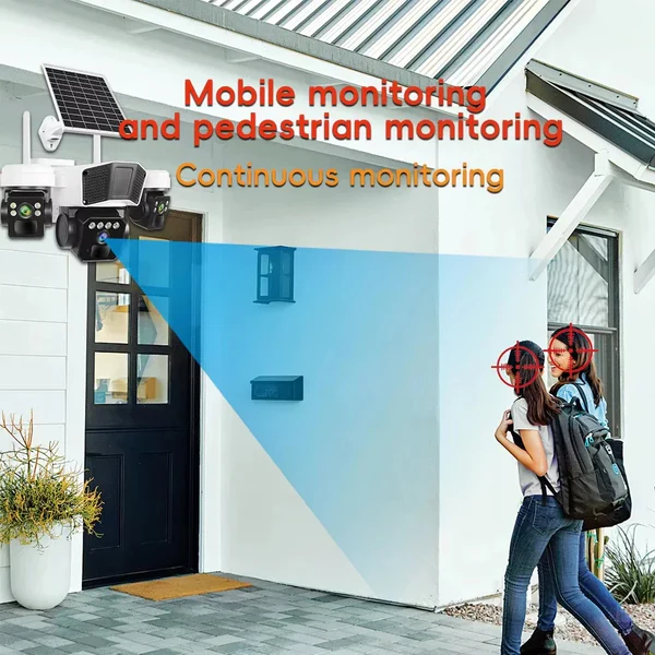 4G Tripla Lencsés Biztonsági Kamera 10W Napelemmel és 16 000 mAh Akkumulátorral, Ultra HD 15MP, PTZ 355°/180°, 10x Zoom, PIR + Radar, Kétirányú Hang, IP66 [10]
