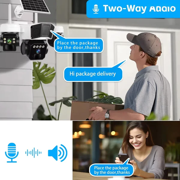 4G Tripla Lencsés Biztonsági Kamera 10W Napelemmel és 16 000 mAh Akkumulátorral, Ultra HD 15MP, PTZ 355°/180°, 10x Zoom, PIR + Radar, Kétirányú Hang, IP66 [6]