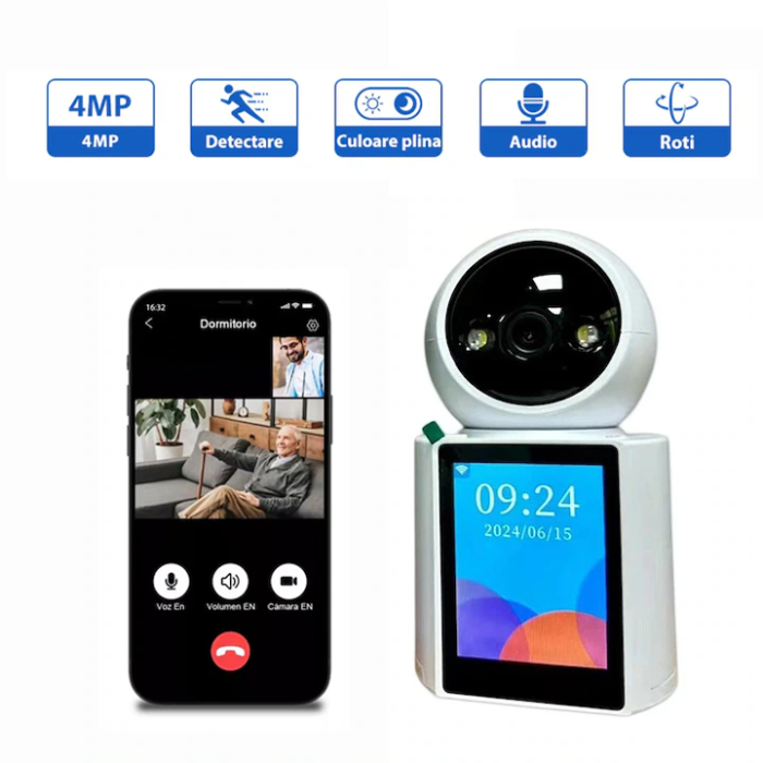 4MP Felügyeleti Kamera 2,8”-os Képernyővel, 360°-os Forgatás, Színes Éjszakai Látás, AI Érzékelés, Kétirányú Hang, Hang- és Fényriasztás [9]