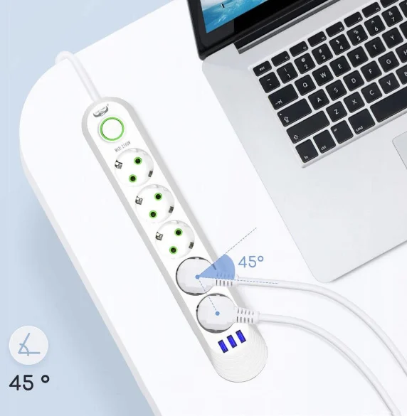 5-ös elosztó 3 USB-porttal, 5 m, fehér/fekete, túlfeszültségvédelemmel, LED világítással, 220–240 V, max. terhelés 2500 W, extra védelem az eszközeidnek [4]