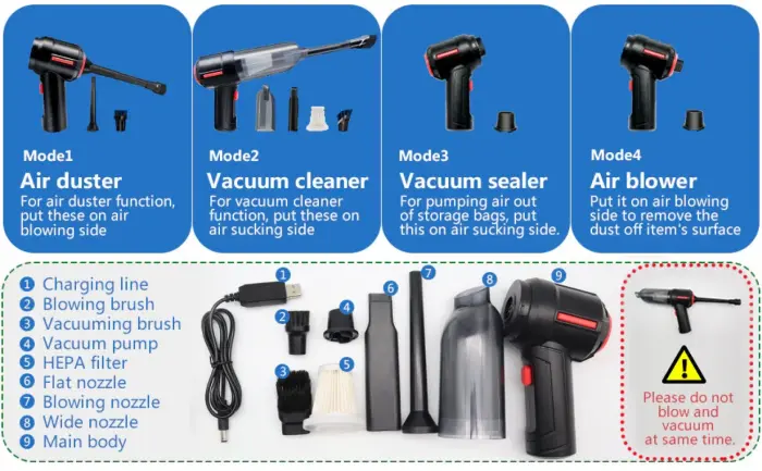 6 az 1-ben hordozható porszívó és levegőfúvó – ideális autóhoz, otthonhoz, irodához és háziállatokhoz [8]