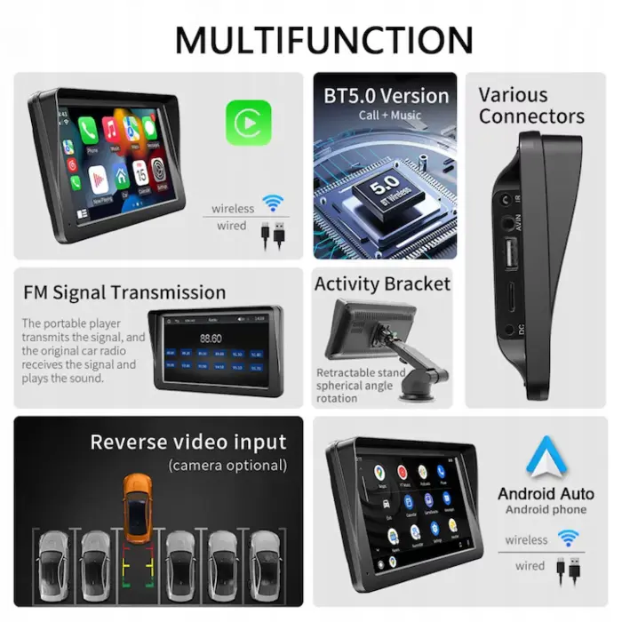 7 colos navigációs CarPlay kijelző, Android Auto, IPS képernyő, Hands-Free funkciók, Mirror Link, Bluetooth, FM - Teljes autós infotainment rendszer [8]