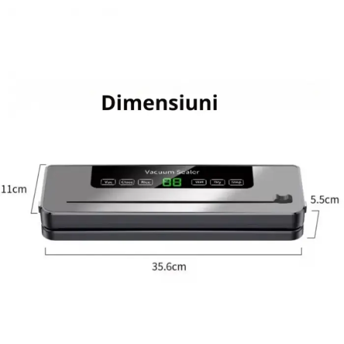 Élelmiszer vákuumozó és fóliázó gép 120W, beépített vágó, UV sterilizáló, érintőképernyő, 6 működési mód, 30 cm-es fóliázás, elegáns fekete/szürke+ 10 db vákuumzsák ajándékba [3]
