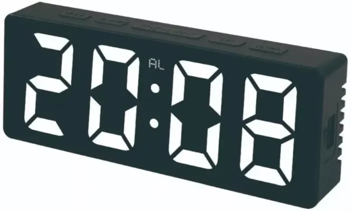 Asztali Digitális Óra – Fehér LED Kijelző, Multifunkcionális, Méret: 160 x 62 x 31 mm, ABS, Fekete [5]