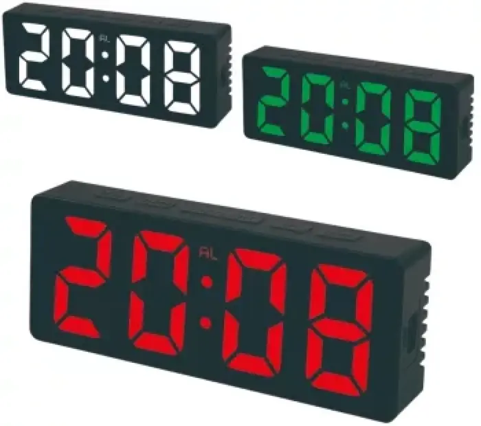 Asztali Digitális Óra – Fehér LED Kijelző, Multifunkcionális, Méret: 160 x 62 x 31 mm, ABS, Fekete [2]