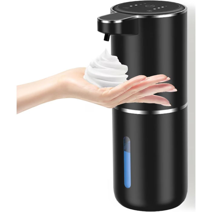 Automata szappanadagoló 380 ml, érintésmentes szenzor LED kijelzővel, 4 adagolási szint, gyors habképzés 0,25 s, USB-C töltés, vízálló, falra vagy pultra szerelhető, fekete/feher [4]