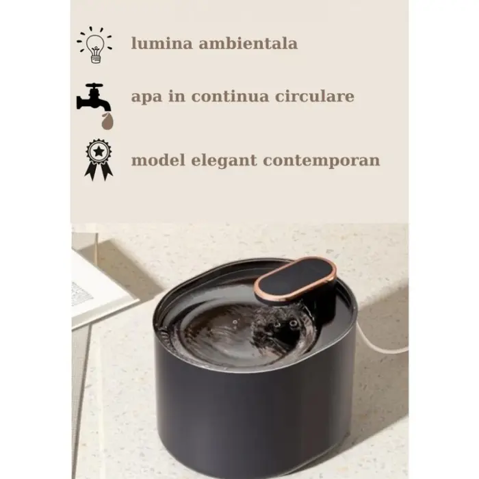 Automatikus vízadagoló prémium kutya- és macskamodell, aktív szénszűrővel, csendes működésű, kellemes kék LED világítással, 3L, hálózati adapter, fekete műanyag [4]