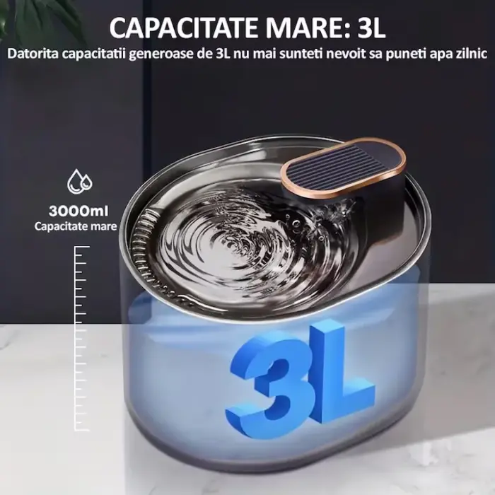 Automatikus vízadagoló prémium kutya- és macskamodell, aktív szénszűrővel, csendes működésű, kellemes kék LED világítással, 3L, hálózati adapter, fekete műanyag [9]