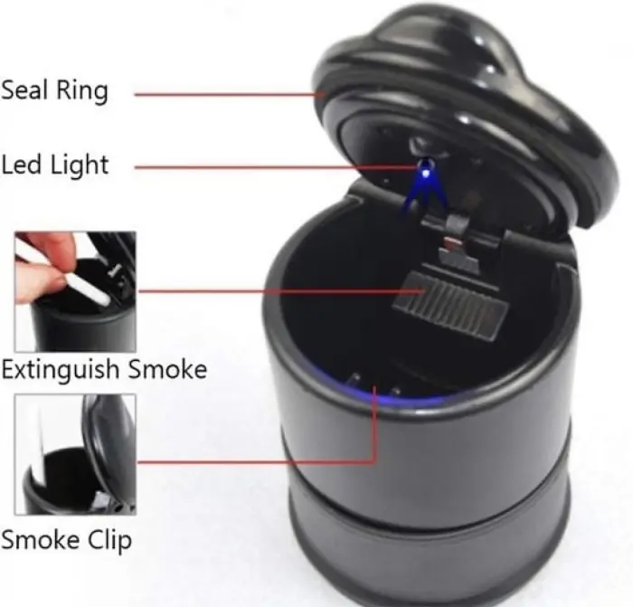 Autós Hamutartó LED-del – Kompakt Kialakítás, Éjszakai Világítás, Beépített Cigarettafogó [3]