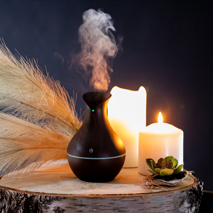 Barna Aromaterápiás Párásító, 130 ml, 30 ml/h, 1,49 W, 9,5x15 cm, 4 Óra Autonómia Automatikus Kikapcsolással, USB Táplálás [17]