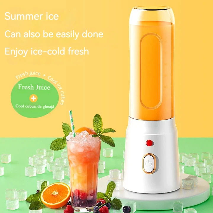Vezeték nélküli 2 az 1-ben turmixgép és gyümölcscentrifuga 450–500 ml, 10 pengés, 1500 mAh akkumulátor, 40W, USB töltés, digitális kijelző, fehér [7]