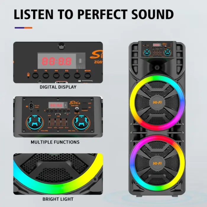 Hordozható Bluetooth hangszóró 500W PMPO, karaoke funkció, USB/TF/FM, kültéri használatra, nagy teljesítményű party hangfal [4]