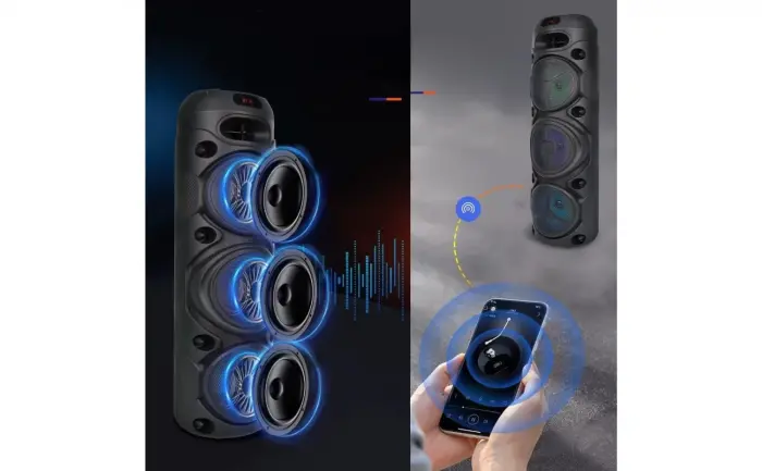 Boxă portabilă ZQS8308, 450W PMPO, 3 difuzoare 8 , Bluetooth, FM, AUX, USB, RGB, microfon wireless, telecomandă, acumulator 6000 mAh [3]