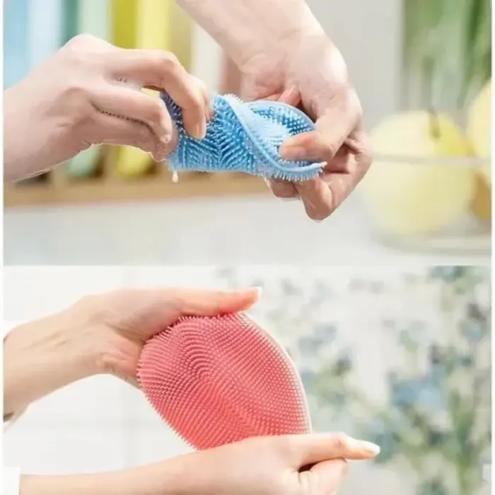 Burete din Silicon Reutilizabil pentru Curățenie, Perie Dublă, Fără BPA, Eco-Friendly, 3 Culori [4]