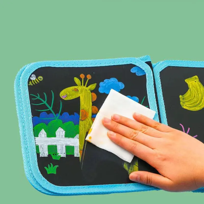 Újrahasználható fekete rajztábla füzet varázstollal, hordozható design, kreatív rajzoláshoz, 4 éves korig [4]