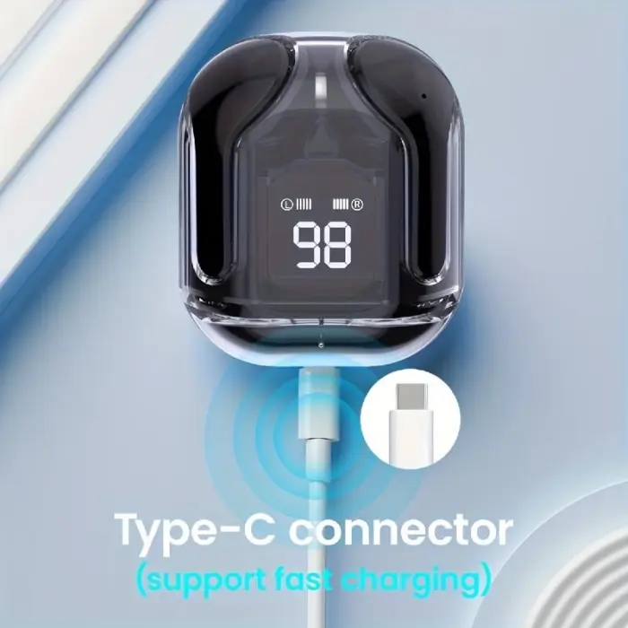 Átlátszó TWS vezeték nélküli fülhallgató, 8D Dolby hangzás, Bluetooth 5.3, Gyors Type-C töltés, vízálló, telefonokhoz kompatibilis [4]