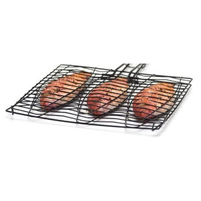 Tripla grill halrács kosár 28×28 cm, tapadásmentes felület, 3 rekesz halakhoz, levehető ergonomikus nyél, könnyen tisztítható [2]
