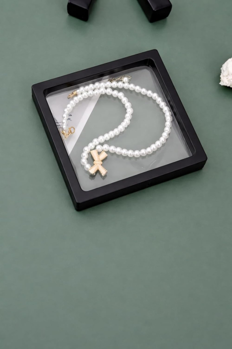 Prémium ékszertároló doboz 3D átlátszó hatással, gyűrűkhöz, karkötőkhöz, érmékhez és gyűjteményekhez, kompakt hordozható design, fekete [5]