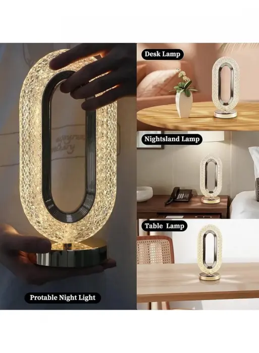 Diamond Crystal LED lámpa gyémánt alakú búrával, 3 színhőmérséklet, érintésvezérlés, USB újratölthető, 10–12 órás üzemidő, elegáns akril és ABS kialakítás, 3000 mAh, 5W, 26 cm [9]