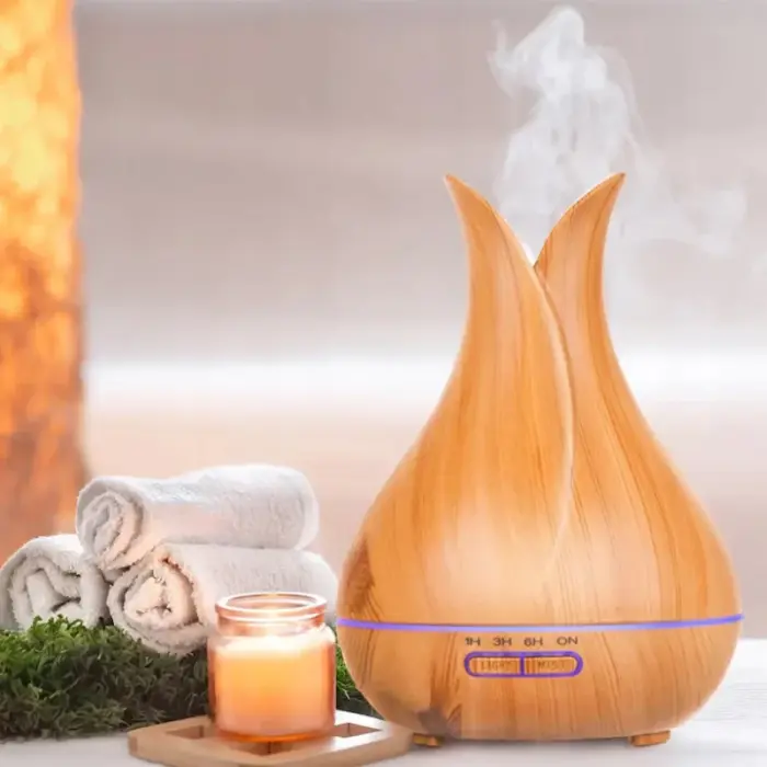 Ultrahangos aromaterápiás diffúzor, 130 ml, 7 színű LED világítás, párásító funkció, barna [5]