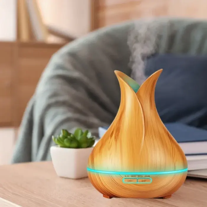 Ultrahangos aromaterápiás diffúzor, 130 ml, 7 színű LED világítás, párásító funkció, barna [9]