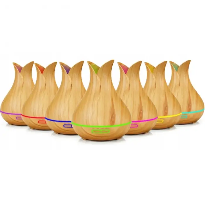 Ultrahangos aromaterápiás diffúzor, 130 ml, 7 színű LED világítás, párásító funkció, barna [3]