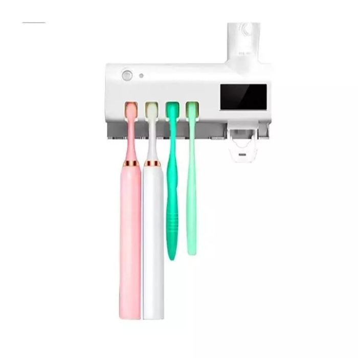 Intelligens Fogkrémadagoló UV Sterilizátorral, Fogkefetartóval, Csökkenti a Kórokozókat és Fenntartja a Higiéniát, Egyszerű Fali Rögzítés, Modern Fehér Dizájn [7]