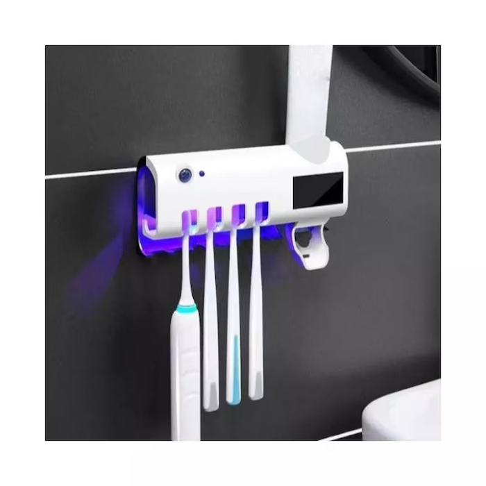 Intelligens Fogkrémadagoló UV Sterilizátorral, Fogkefetartóval, Csökkenti a Kórokozókat és Fenntartja a Higiéniát, Egyszerű Fali Rögzítés, Modern Fehér Dizájn [3]
