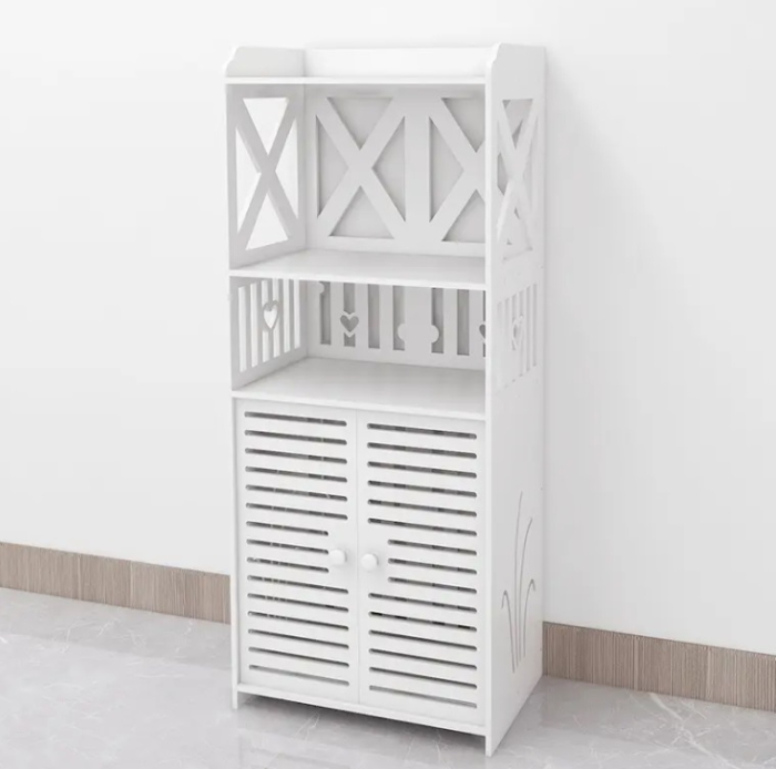 Fehér Fürdőszobai Szekrény 3 Polccal, 90x40x25 cm, Tartós PVC Szerkezet, Modern és Elegáns Kialakítás Praktikus Rendszerezéshez [5]