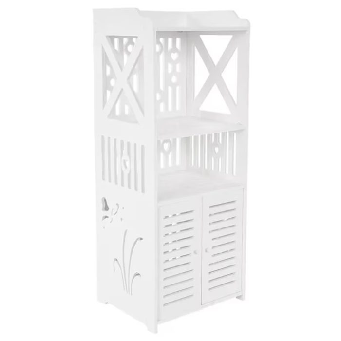 Fehér Fürdőszobai Szekrény 3 Polccal, 90x40x25 cm, Tartós PVC Szerkezet, Modern és Elegáns Kialakítás Praktikus Rendszerezéshez [6]