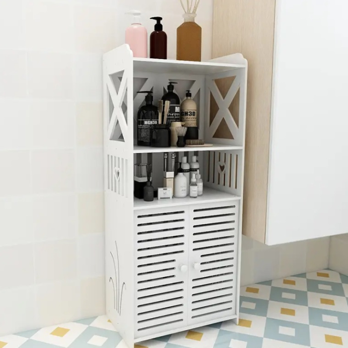 Fehér Fürdőszobai Szekrény 3 Polccal, 90x40x25 cm, Tartós PVC Szerkezet, Modern és Elegáns Kialakítás Praktikus Rendszerezéshez [3]