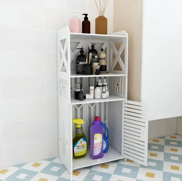 Fehér Fürdőszobai Szekrény 3 Polccal, 90x40x25 cm, Tartós PVC Szerkezet, Modern és Elegáns Kialakítás Praktikus Rendszerezéshez [4]