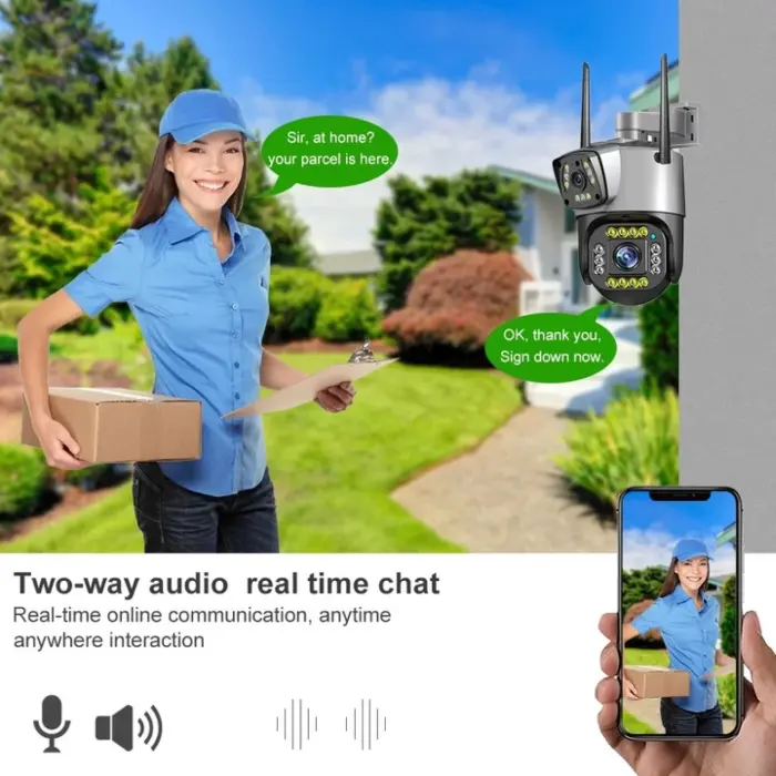 Dupla 4G megfigyelő kamera, 2 objektívvel, kétirányú kommunikációval, Android, iOS és PC alkalmazással, szürke/fekete színben [5]