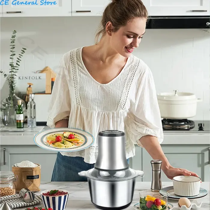 Elektromos Aprító 3L – Hús és Zöldség, Prime Heim, 1000W, 4 Magas Minőségű Rozsdamentes Acél Kés, 3L Őrlőedény, Rozsdamentes Acél, Ezüst [7]