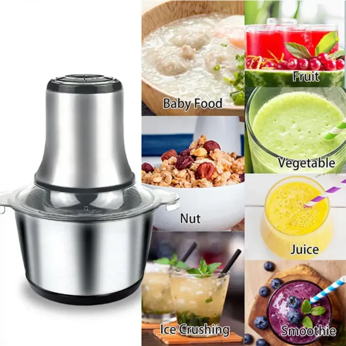 Elektromos Aprító 3L – Hús és Zöldség, Prime Heim, 1000W, 4 Magas Minőségű Rozsdamentes Acél Kés, 3L Őrlőedény, Rozsdamentes Acél, Ezüst [6]