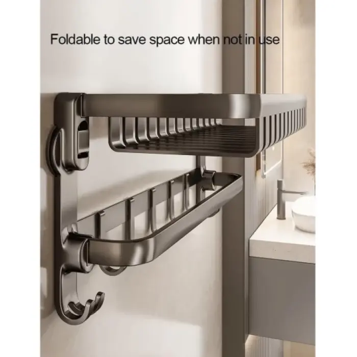 Fali Fürdőszobai Törölközőtartó, Összecsukható, Rozsdamentes Acél, Szürke, 1 Rúd, 8 Kampó, Rozsdaálló, Falra Szerelhető [2]