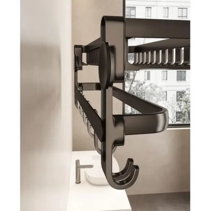 Fali Fürdőszobai Törölközőtartó, Összecsukható, Rozsdamentes Acél, Szürke, 1 Rúd, 8 Kampó, Rozsdaálló, Falra Szerelhető [3]