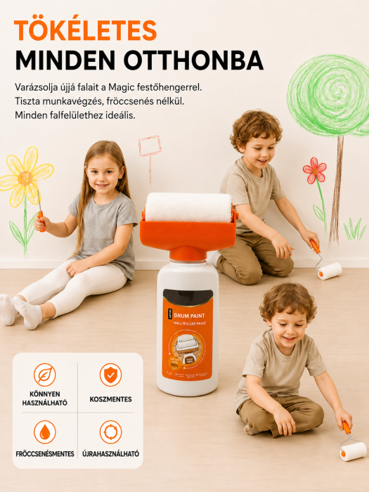 Festőhenger Beépített 500 ml Festéktartállyal, Vízbázisú Diszperziós Festékhez, Falak Felújításához és Festéséhez, Fehér [3]
