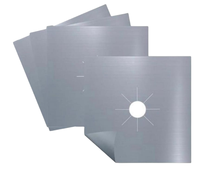 4 darabos fóliakészlet Teflon Fólia 27x27 cm Tűzhelyhez vagy Főzőlaphoz, Hőálló -60°C-tól 260°C-ig, Ezüst, 0,3 mm Vastagság [3]