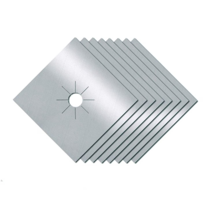 4 darabos fóliakészlet Teflon Fólia 27x27 cm Tűzhelyhez vagy Főzőlaphoz, Hőálló -60°C-tól 260°C-ig, Ezüst, 0,3 mm Vastagság [2]