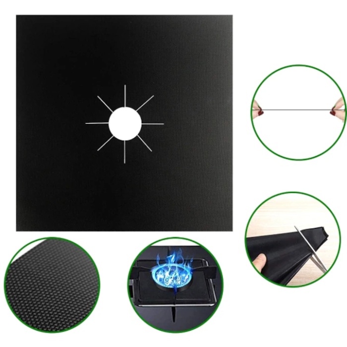 4 darabos fóliakészlet Teflon Fólia 27x27 cm Tűzhelyhez vagy Főzőlaphoz, Hőálló -60°C-tól 260°C-ig, Fekete, 0,3 mm Vastagság [2]