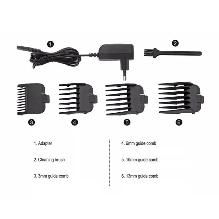 Geemy GM-6081 Professzionális Hajvágó – 15W, Vezeték nélküli és Hálózati Működés, 2000mAh Akkumulátor, 2,5 Órás Töltési Idő, 60 Perc Üzemidő, 4 Cserélhető Fej (3, 6, 10, 13mm), Elegáns Arany Design [4]